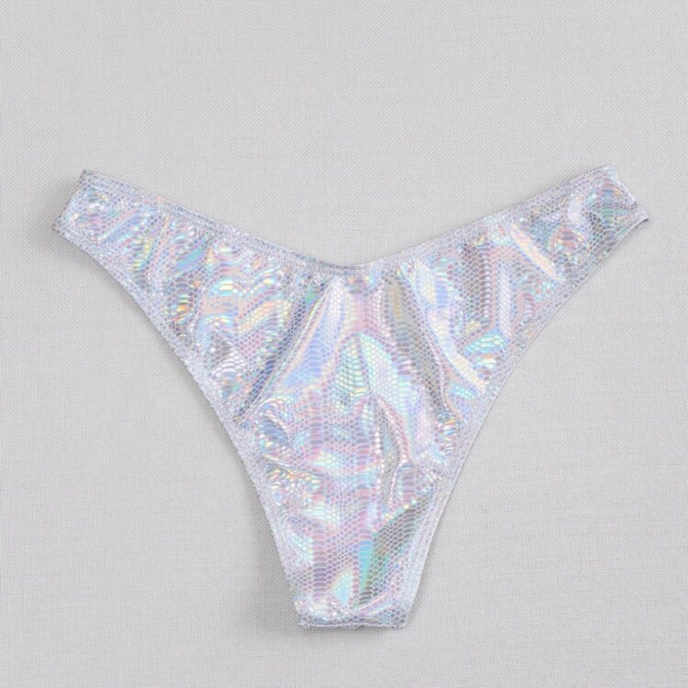 Shein Silver Snakeskin Metallic Bikini Bottom